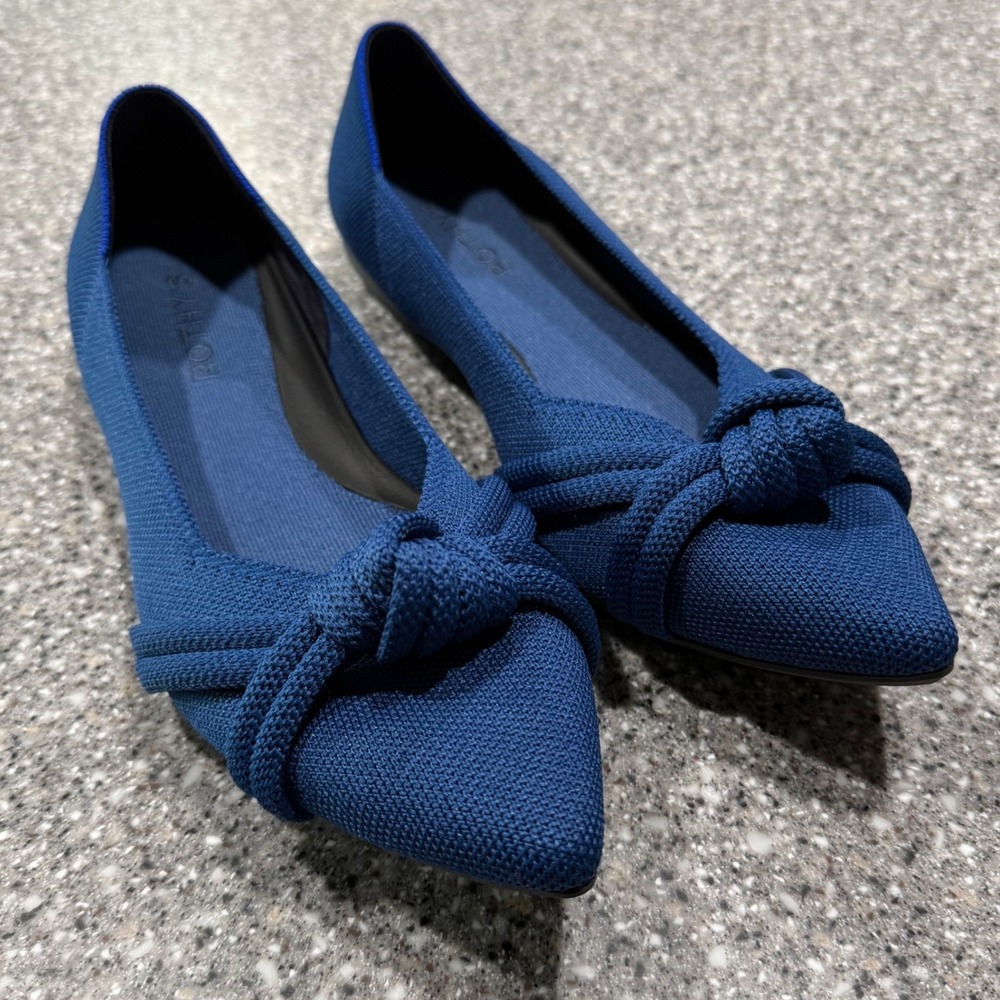 Rothy's The Point Navy Blue Knotted Pointed Toe Ballet Flats Womens 10 Office